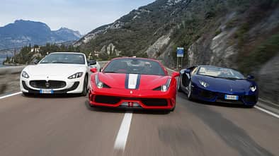 Ferrari 458 Speciale A, Lamborghini Aventador Roadster, Maserati Gran Cabrio MC