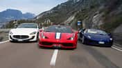 Ferrari 458 Speciale A, Lamborghini Aventador Roadster, Maserati Gran Cabrio MC