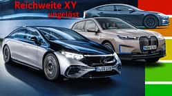 Mercedes EQS Tesla Model S BMW iX Reichweite Elektroautos Collage