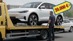 03/2026, Elektroauto auf Abschleppwagen abschleppen bergen Elektroauto auf Abschleppwagen abschleppen bergen