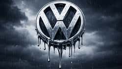VW Logo schmilzt Regen düster Gewinneinbruch VW Logo