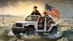 George Washington in einem Jeep Wrangler