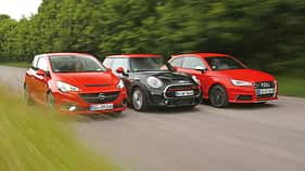 Audi S1, Mini JCW, Opel Corsa OPC, Frontansicht