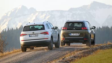 Peugeot 5008 BlueHDi 180 GT, Skoda Kodiaq 2.0 TDI 4x4, Heckansicht
