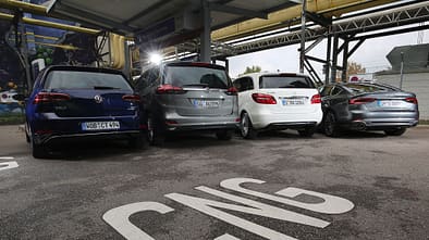 Audi A5 Sportback g-Tron 2.0 TFSI, Mercedes B 200 c, Opel Zafira 1.6 CNG, VW Golf TGI, Exterieur
