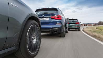 Audi SQ5 3.0 TFSI Quattro, BMW X3 M40i xDrive, Mercedes-AMG GLC 43 4Matic, Exterieur Heck