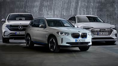 Collage BMW iX3 Mercedes EQC Audi E-Tron Kaltvergleich
