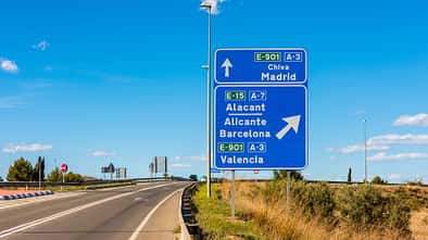 Directional Signs to Madrid Barcelona and Valencia Spain