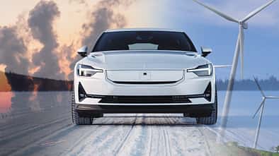 Elektroauto Polestar 2 Strom Mix Windkraft Kraftwerk Collage