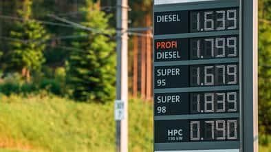 Fuel Prices Displayed on a Signpost in a Rural Area During the Day