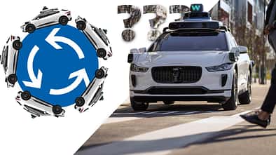 Waymo Jaguar I-Pace Robotaxi Kreisverkehr Collage