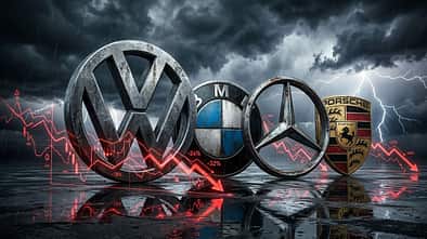 deutsche autobauer VW BMW Mercedes Porsche Krise Logo Gewitter Gewinne