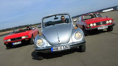 Peugeot 504 Cabriolet, Triumph Stag, VW 1303 Cabriolet Frontansicht