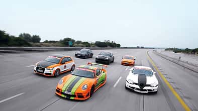 9ff Porsche 911 GT3, MKB Mercedes SLR McLaren, G-Power BMW M3, MTM Audi A1, Mathilda VW Scirocco R, Speedart Porsche Cayenne Turbo, Gruppenbild, Nardo
