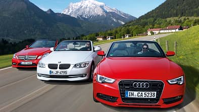 Mercedes E 350 Cabriolet, BMW 335i Cabriolet, Audi Cabriolet 3.0 TFSI Quattro, Front
