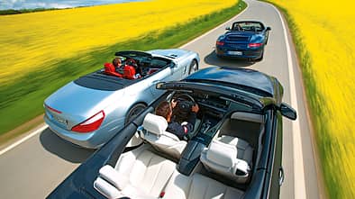 BMW 650i, Mercedes SL 500, Porsche 911 Carrera S, von oben