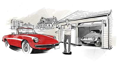 Zeichnung, VW Käfer, Alfa Romeo Spider