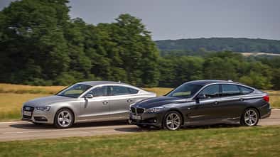 Audi A5 Sportback 3.0 TFSI, BMW 335i GT, Seitenansicht