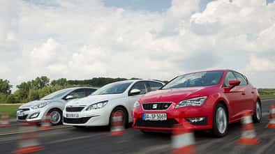 Hyundai i30 1.6, Peugeot 308 125 THP, Seat Leon 1.4 TSI, Frontansicht