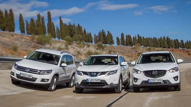 Mazda CX-5, Nissan Qashqai, VW Tiguan, Frontansicht