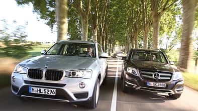 BMW X3 xDRIVE 20d, Mercedes GLK 250 Bluetec 4Matic, Frontansicht