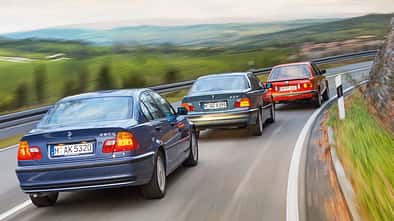 Drei Generationen BMW Dreier, Heckansicht