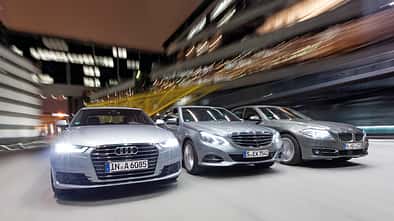 Audi A6 3.0 TDI Quattro, BMW 530d, Mercedes E 350 Bluetec, Frontansicht