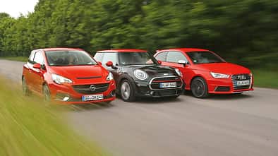 Audi S1, Mini JCW, Opel Corsa OPC, Frontansicht