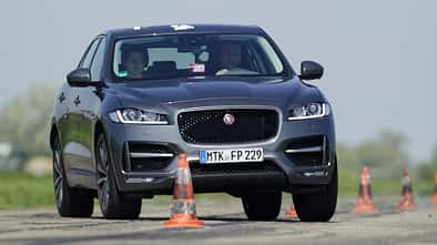 Jaguar F-Pace 30d AWD, Frontansicht, Slalom