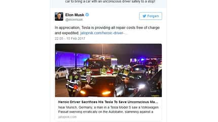 02/2017, Tesla Model S Unfall A9 Tesla Model S Unfall A9
