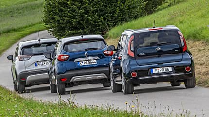Kia Soul 1.6 CRDi Spirit, Opel Crossland X 1.6 D Innovation, Renault Captur dCi 110 Intens, Vergleichstest, ams1817 Kia Soul 1.6 CRDi Spirit, Opel Crossland X 1.6 D Innovation, Renault Captur dCi 110 Intens, Exterieur