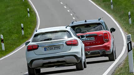 Mercedes GLA 250 4Matic Style, Mini Countryman John Cooper Works All4, Vergleichstest, ams0218 Mercedes GLA 250 4Matic Style, Mini Countryman John Cooper Works All4, Exterieur