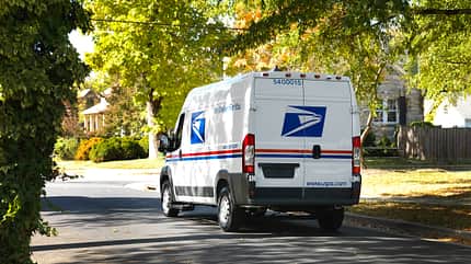 USPS,United States Postal Service,Extended Capacity Delivery Vehicle,promaster,van,dodge,ram,outside,neighborhood,delivering,driving Extended Capacity Delivery Vehicle
