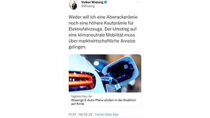 Wissing Tweet Dementi Abwrackprämie 9.5.2022 17:47 Uhr Wissing Tweet Dementi Abwrackprämie 9.5.2022 17:47 Uhr