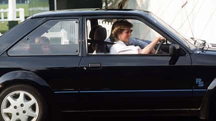 Princess Diana with Prince William on the backseat in her Ford Escort RS Turbo Mk3 Princess Diana with Prince William on the backseat in her Ford Escort RS Turbo Mk3