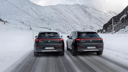 E-Autos im Schnee, Vergleichstest, ams0325 Mercedes EQE 350 + und EQE 350 4 Matic