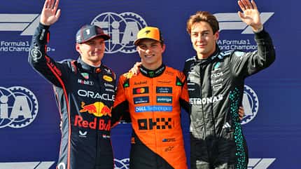 George Russell - Mercedes - Max Verstappen - Red Bull - Oscar Piastri - Mclaren - Formel 1 - GP Emilia Romagna - Imola - 17. Mai 2025 George Russell - Mercedes - Max Verstappen - Red Bull - Oscar Piastri - Mclaren - Formel 1 - GP Emilia Romagna - Imola - 17. Mai 2025