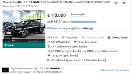 05/2025, Mercedes-Benz, AMG, C63, autoscout Mercedes -AMG C63 S E-Performance mit 20% Rabatt