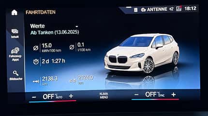 10/2025 BMW 225e PHEV Plug-in-Hybrid Verbrauchsanzeige