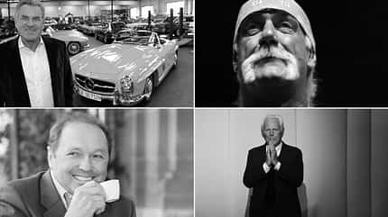 Diese Stars aus dem Automobil-, Design- und Showbusiness sind 2025 gestorben: Klaus Kienle, Hulk Hogan, Jochen Mass und Giorgio Armani.
