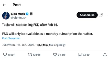 01/2026 Elon Musk Statement Tesla FSD