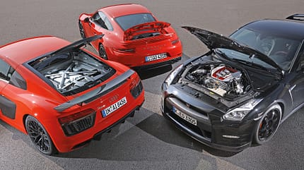 Audi R8 5.2 FSI Quattro Plus, Nissan GT-R Track Edition, Porsche 911 Turbo S, ams0716, Vergleich Audi R8 5.2 FSI Quattro Plus, Nissan GT-R Track Edition, Porsche 911 Turbo S