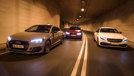 Audi RS 5 Coupé, BMW M4 Competition, Mercedes-AMG C 63 Coupé, Exterieur Front