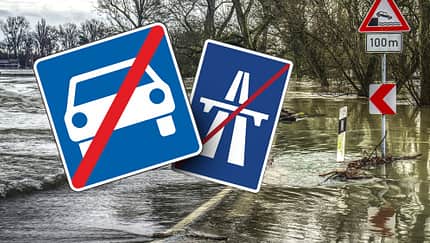 Flut Hochwasser Straße Autobahn Sperrung