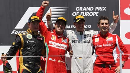 GP Europa 2012 Valencia - Michael Schumacher - Fernando Alonso - Kimi Räikkönen - Siegerehrung