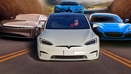 Tesla Model S Plaid Dragrace Bugatti Lucid Rimac Collage