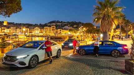 Ziel Effizienzfahrt Cassis Mercedes EQE 350+ C300e C300d