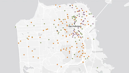 Karte Unfälle Robotaxis fahrerlose Autos San Francisco seit 2022