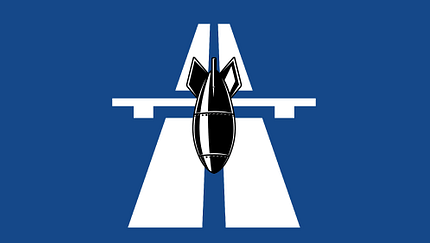 Autobahnschild mit Bombe