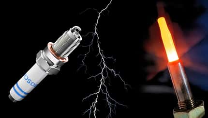 Darstellung von Zündkerze und Glühkerze nebeneinander